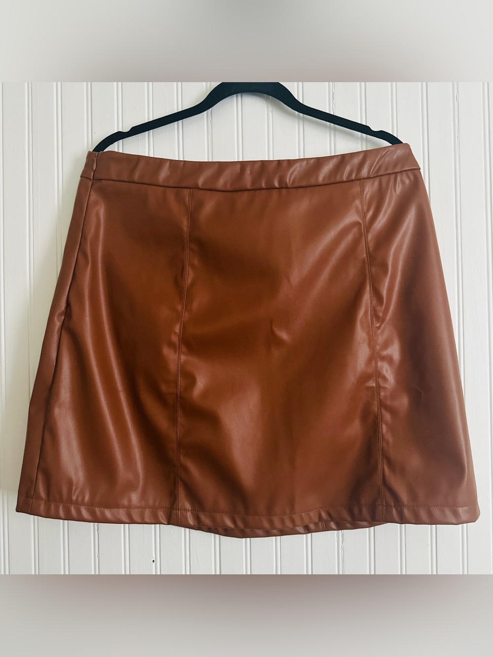 🔥SHEIN Cognac Faux Leather Mini Skirt🌅